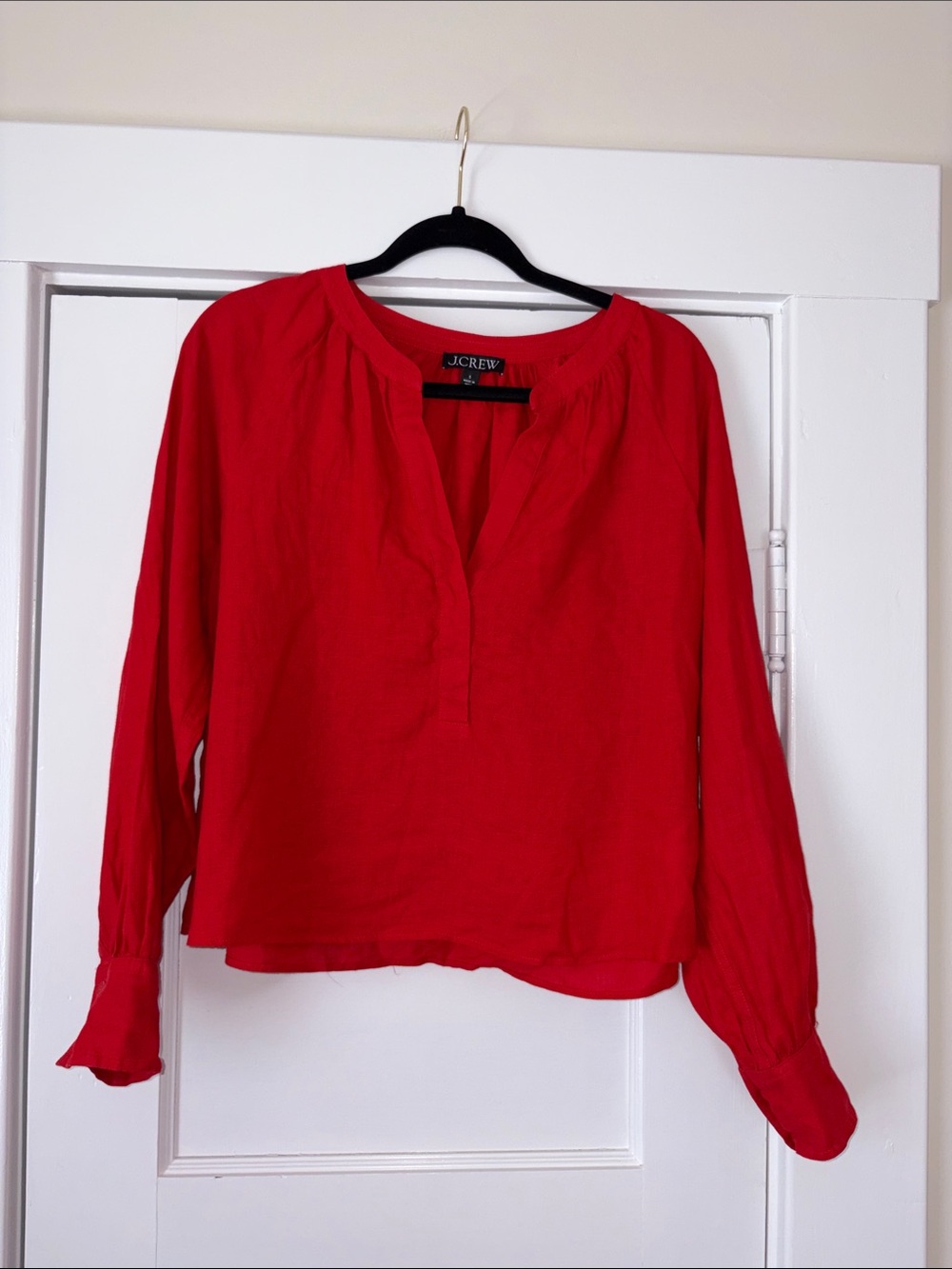 J. Crew Bright Red Long-Sleeve Peasant Top